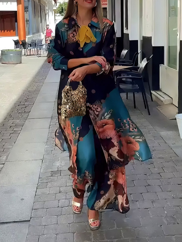 Elegant Satin Floral Print Long Shirt