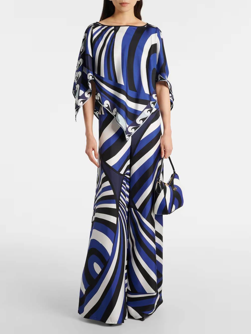 Unique Rainbow Print Satin Loose Top & Elastic Waist Wide-Leg Pants Set