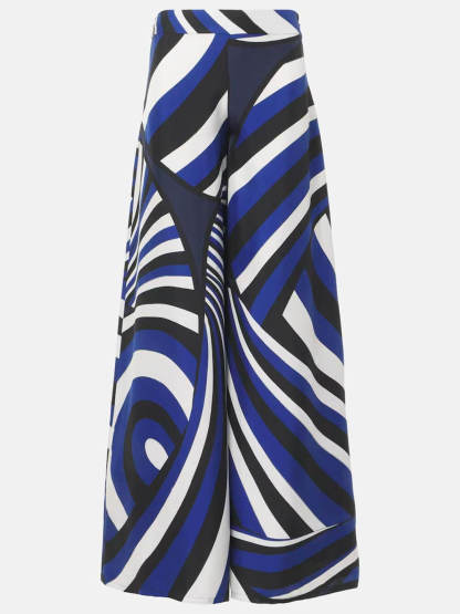 Unique Rainbow Print Satin Elastic Waist Loose Wide-Leg Pants