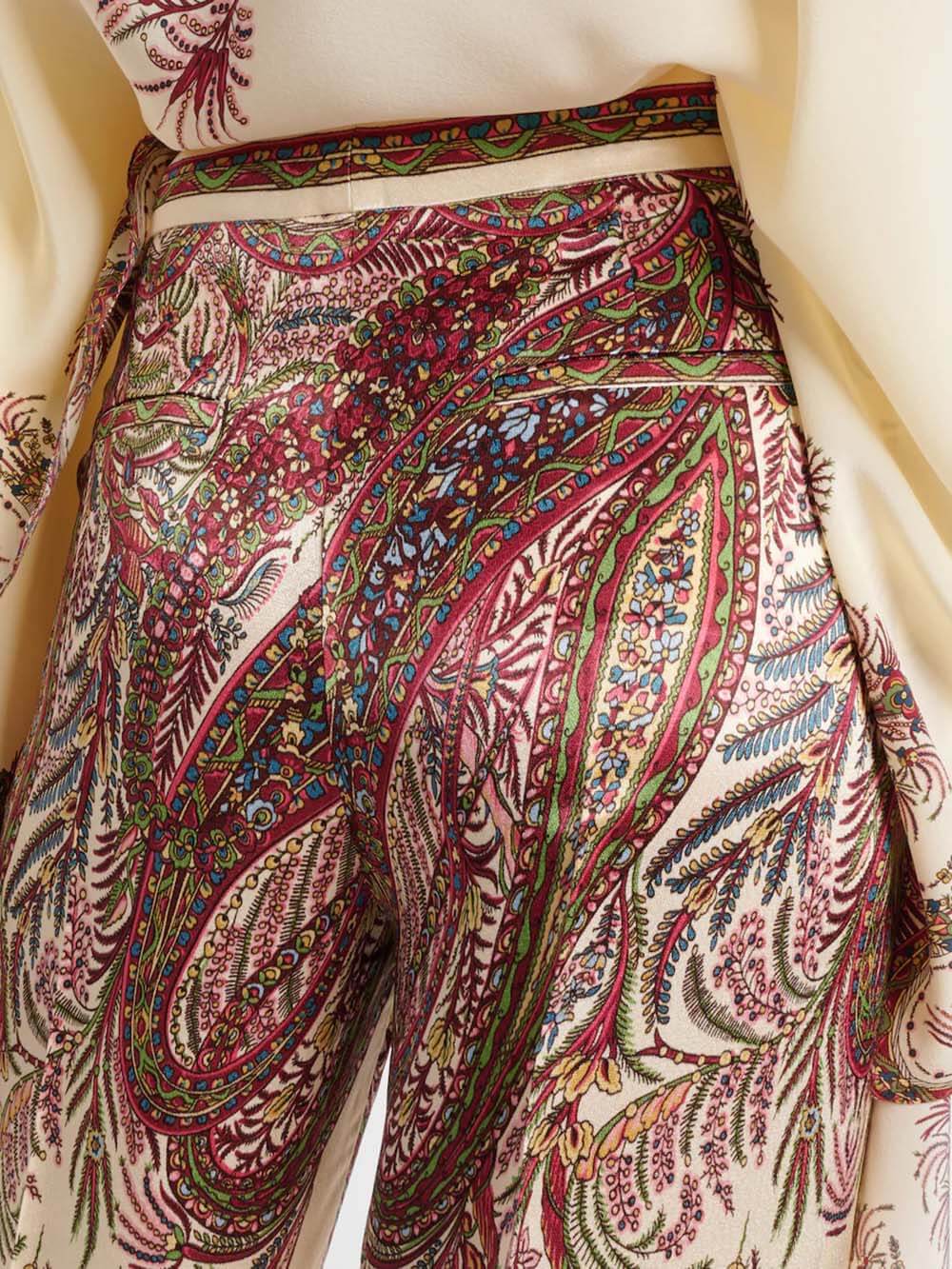 Exquisite Asymmetric Printed Satin Top & Elastic Waist Wide-Leg Pants Set