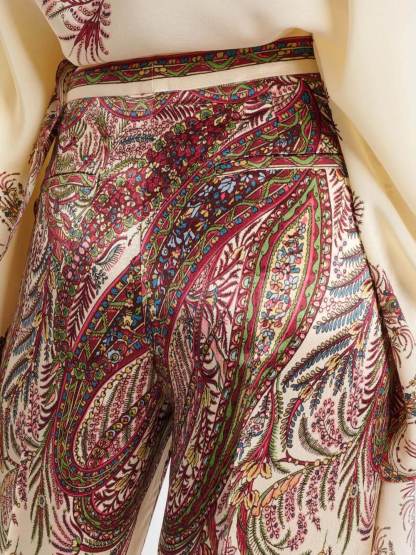 Exquisite Asymmetric Printed Satin Top & Elastic Waist Wide-Leg Pants Set