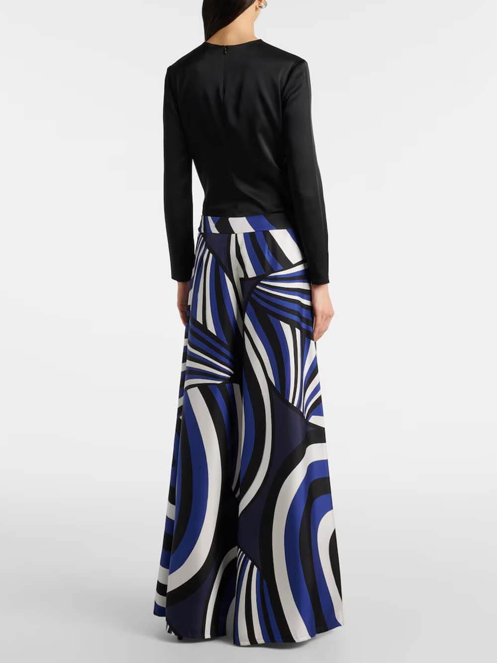 Unique Rainbow Print Satin Elastic Waist Loose Wide-Leg Pants