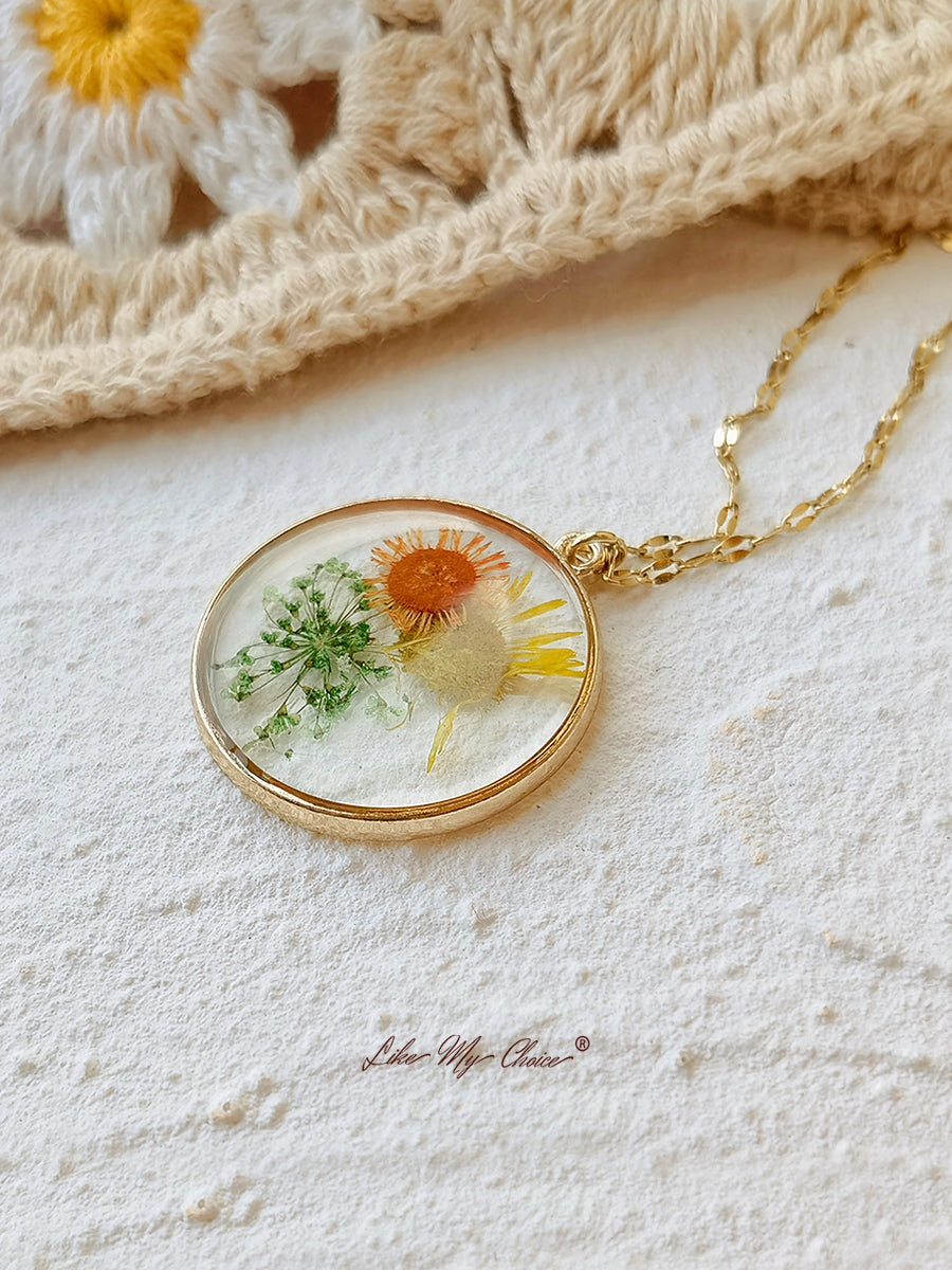 Pressed Flower Necklace - Resin Sunflower Daisy-Likemychoice