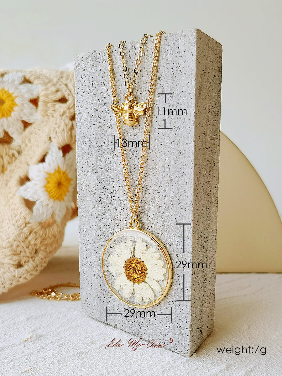 Pressed Flower Necklace - Natural Daisy&Bee-Likemychoice