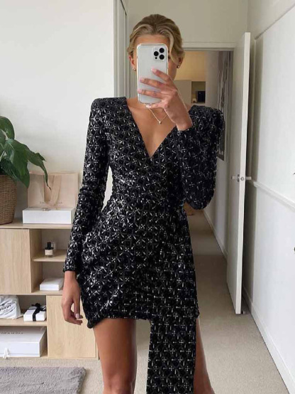 Elegant Sequined Embroidered Party Mini Dress