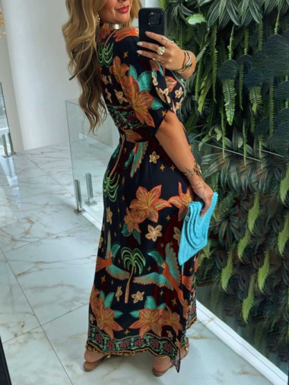Unique Rainforest Coconut Tree Print Maxi Dress