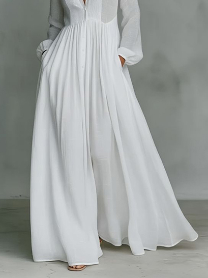 Casual Long-sleeved Pleated Maxi Dress