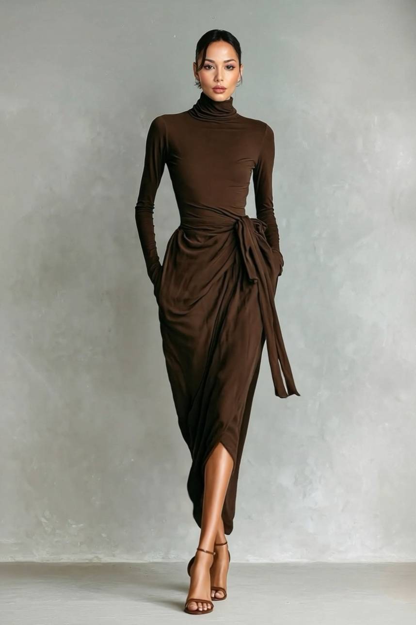 High Neck Lace-Up Side Slit Dress