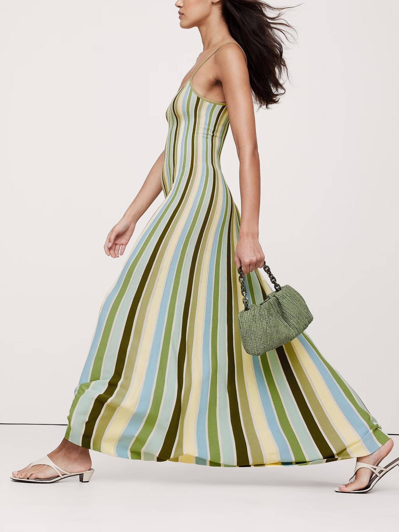 Striped Knit Sling Maxi Dress