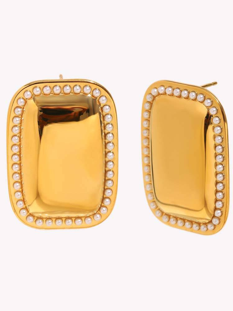 Vintage Pearl Decorated Square Earrings