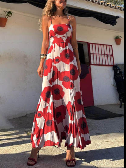 Unique Poppy Print A-Line Maxi Dress