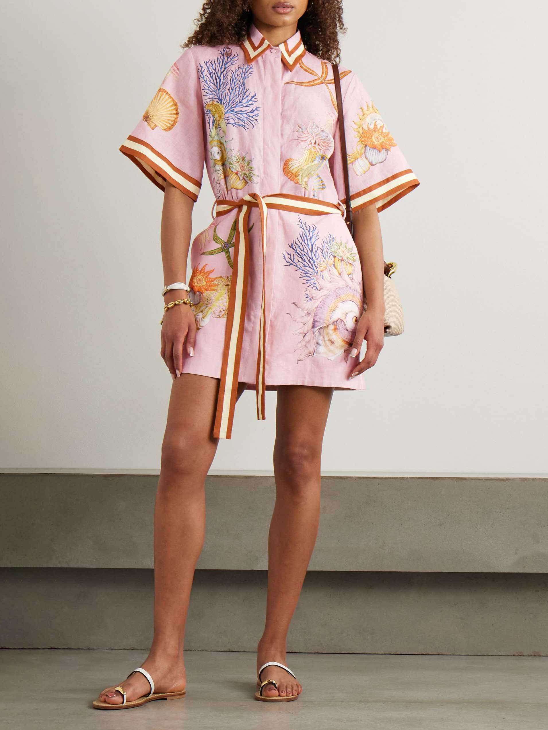 Exquisite Modern Marine Aquatic Print Shirt-style Mini Dress