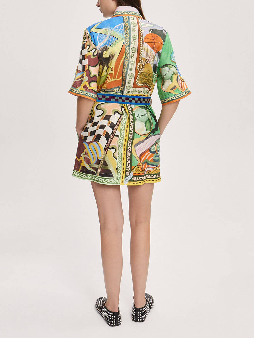 Unique Casual Graphic Print Waist Tie Mini Dress