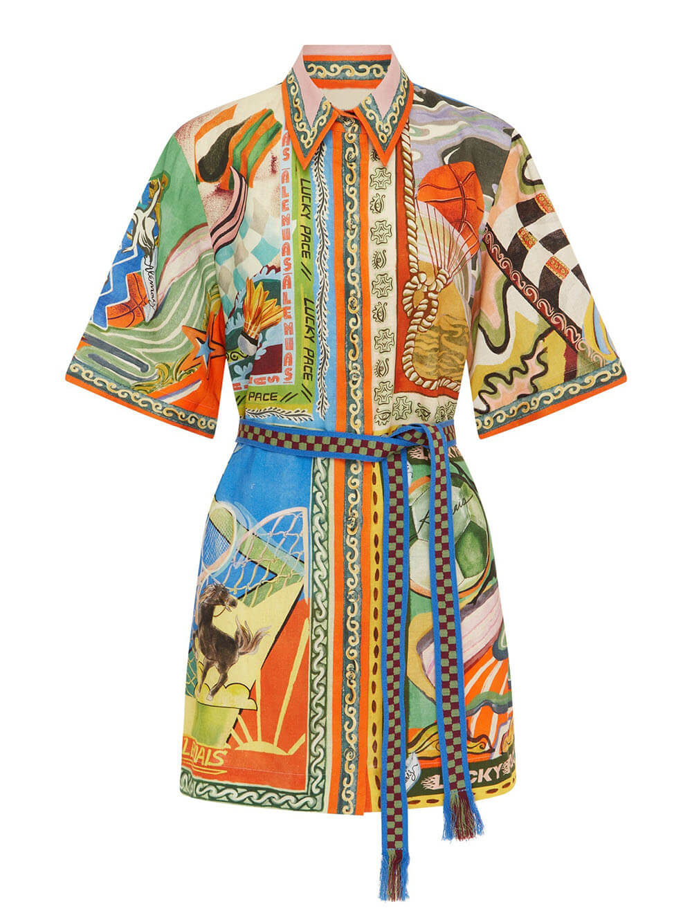 Unique Casual Graphic Print Waist Tie Mini Dress