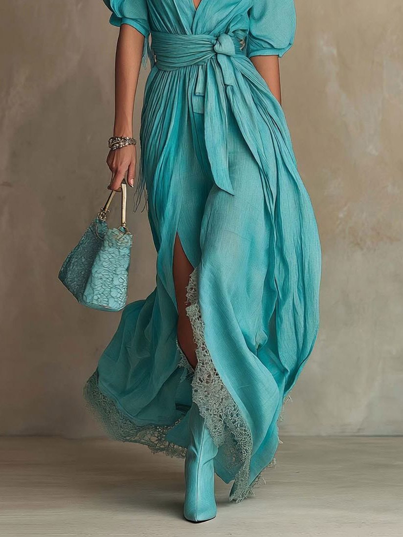 Casual Lace-trimmed Maxi Dress