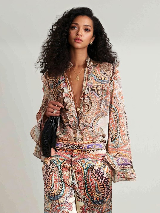 Exquisite Vintage Paisley Print Wide-leg Pants