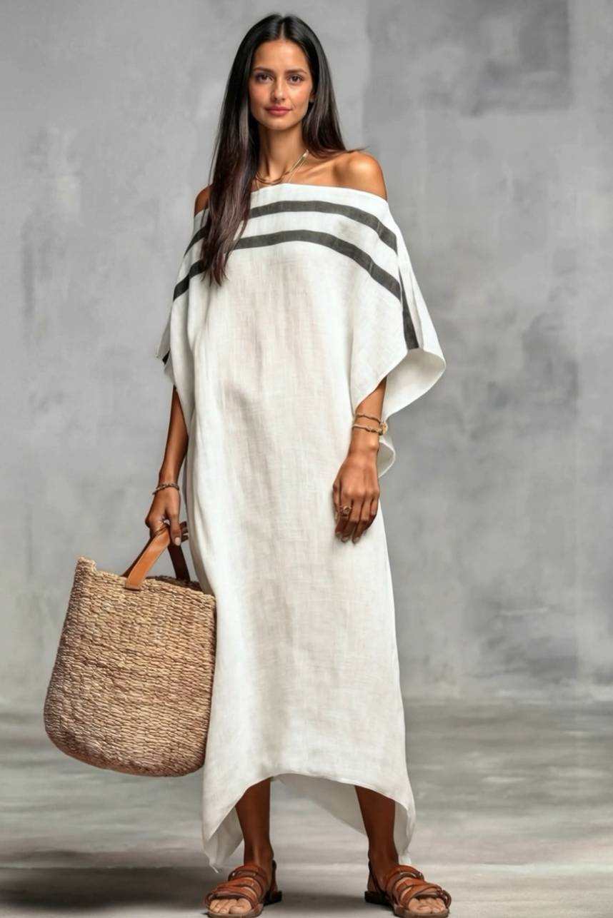Off-Shoulder Color Contrast Loose Maxi Dress