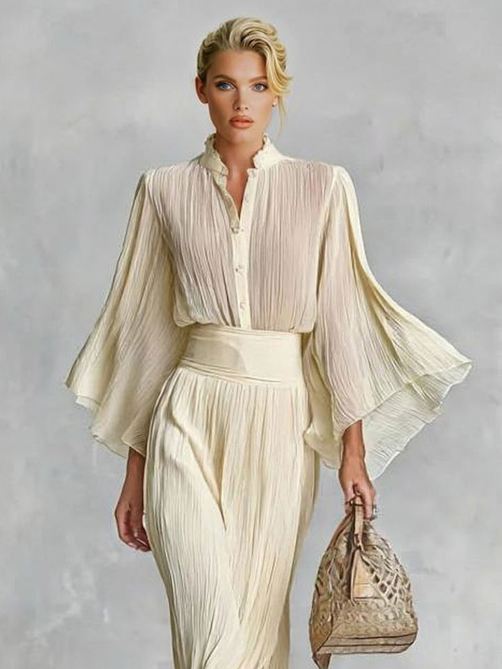 Elegant Pleated Top & Skirt Two-Piece Set