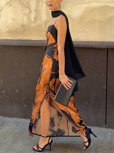 Unique Printed Scarf Sling Dress