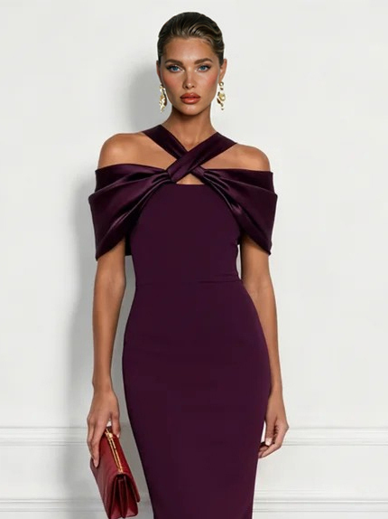 Elegant Satin Twist Neck Backless Maxi Dress