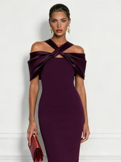 Elegant Satin Twist Neck Backless Maxi Dress