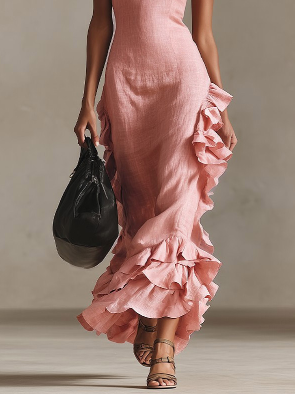 Casual Sleeveless Ruffle Maxi Dress