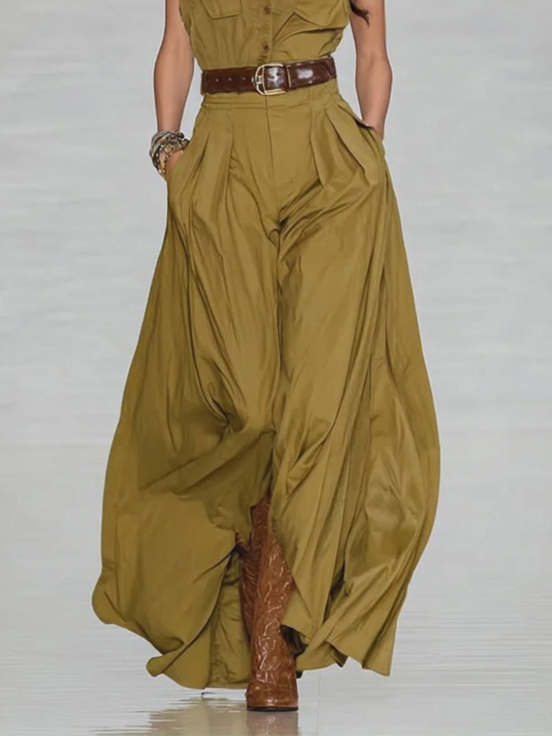 Resort Style Olive Green Belted Maxi Dress