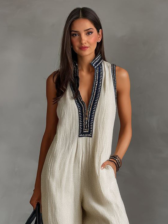 Casual Sleeveless Color-block Jumpsuit