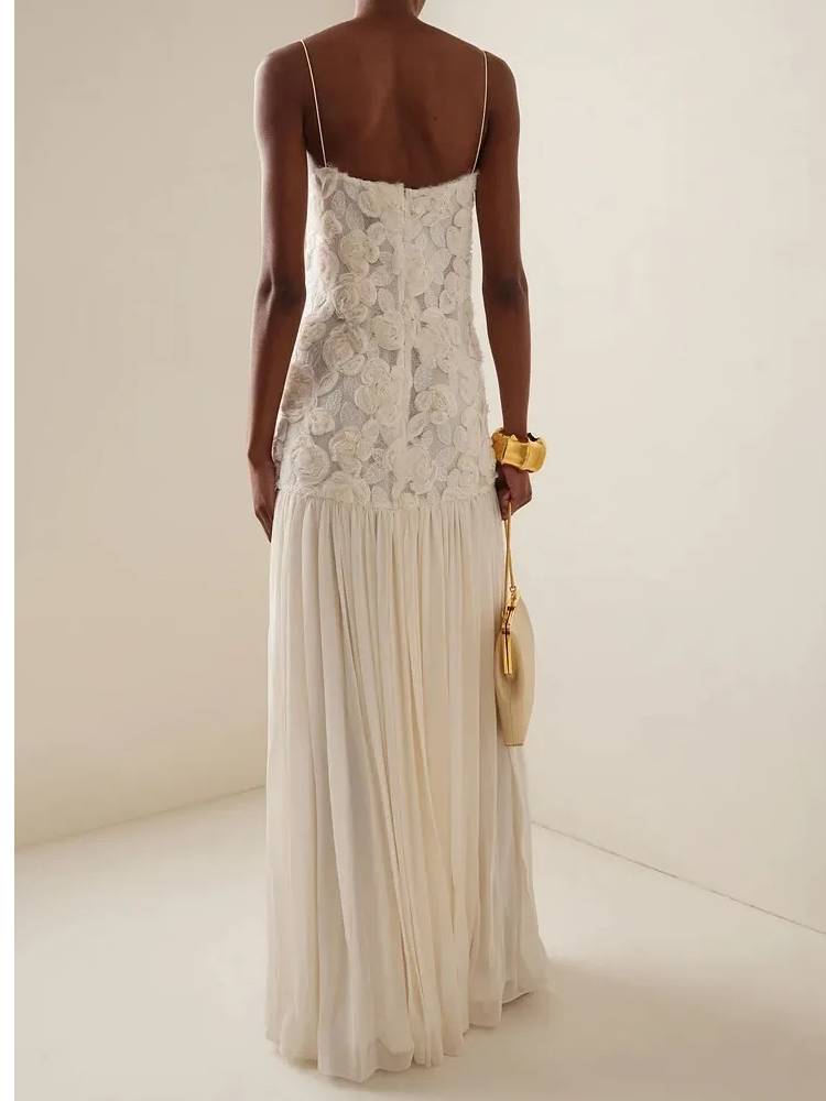 Three-dimensional Flower Splicing Sling Dress