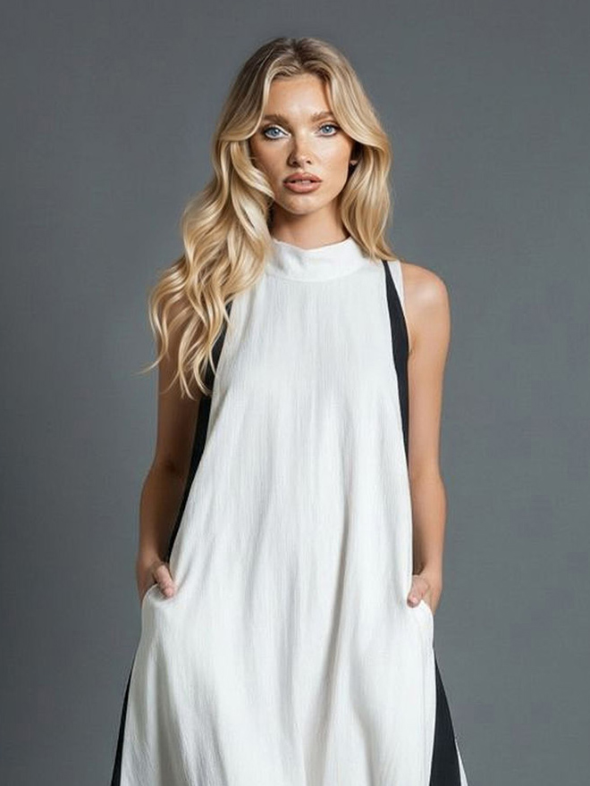 Minimalist Color Block High Neck Maxi Dress