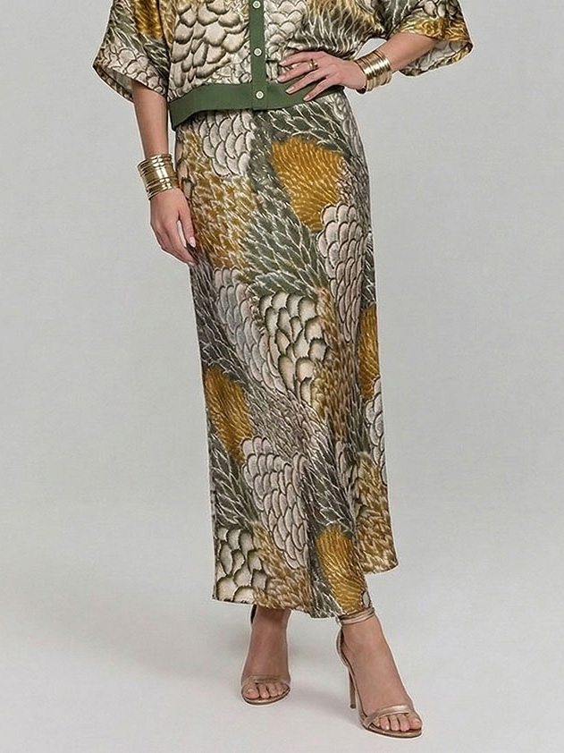Retro Scale Print Satin Printed Skirt