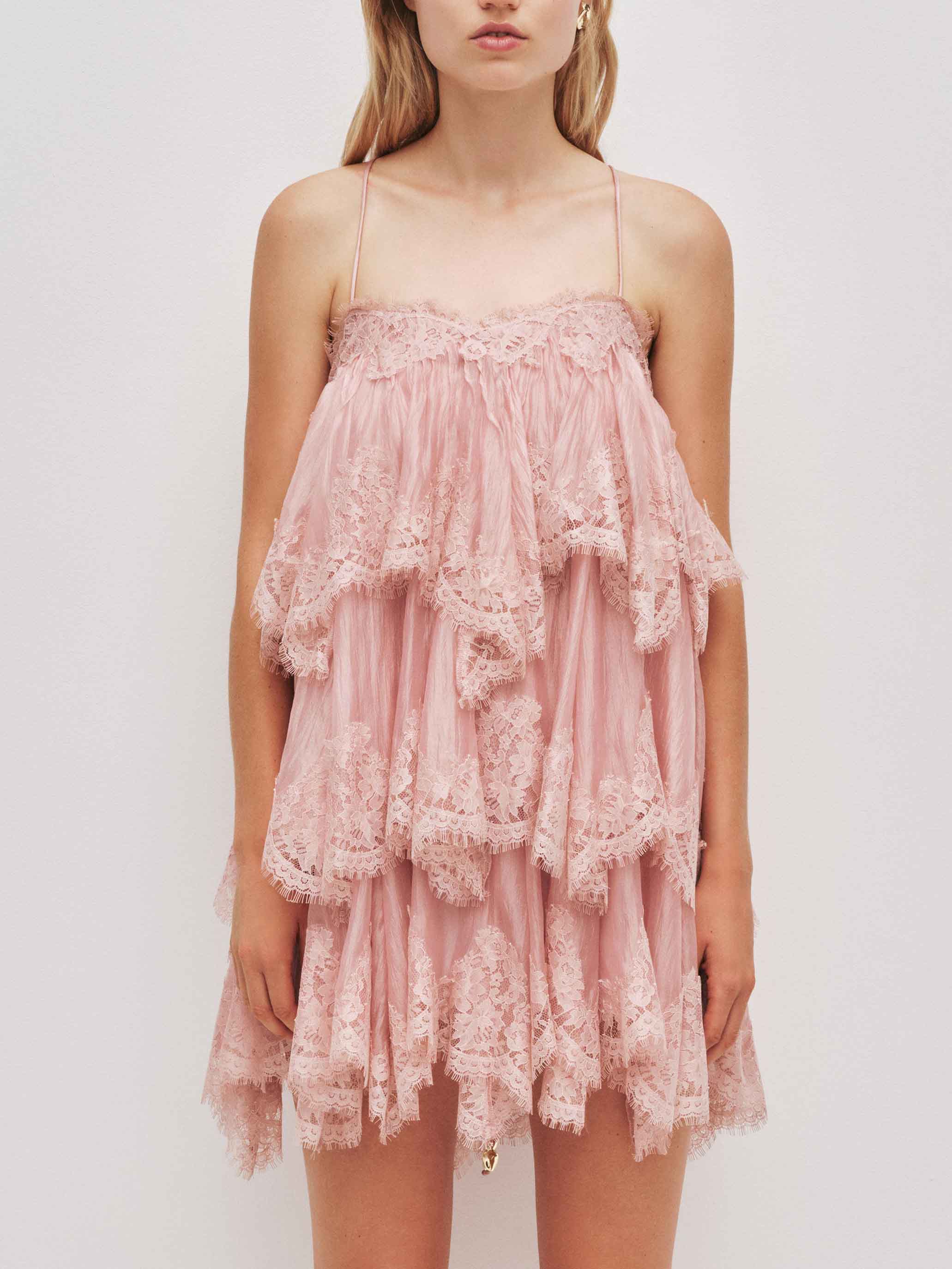 Elegant Layered Lace-Trim Spaghetti Strap Mini Dress