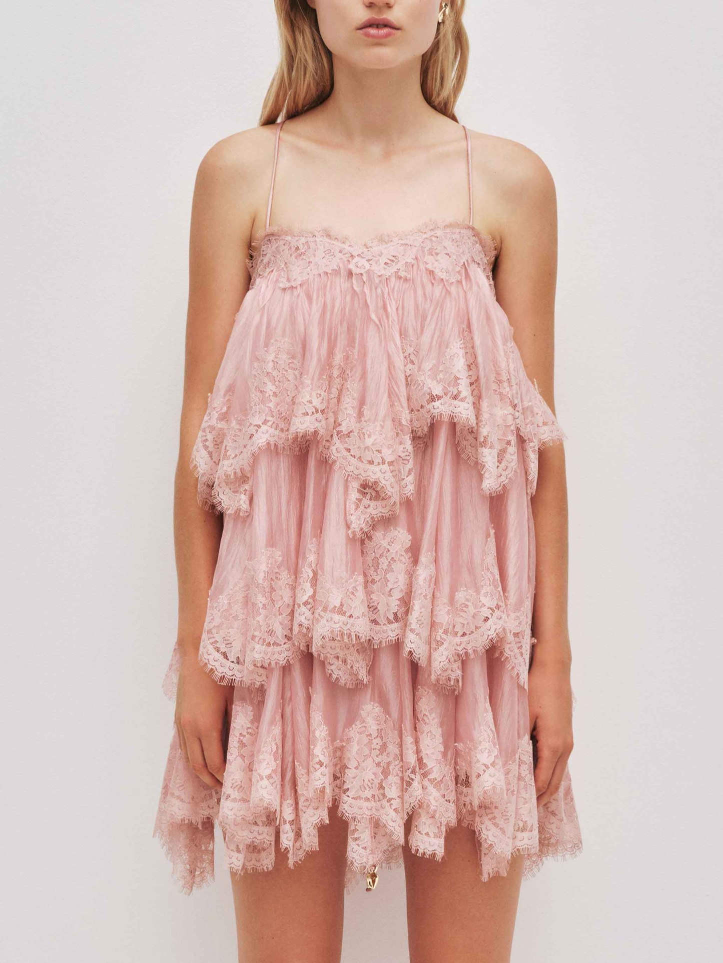 Elegant Layered Lace-Trim Spaghetti Strap Mini Dress