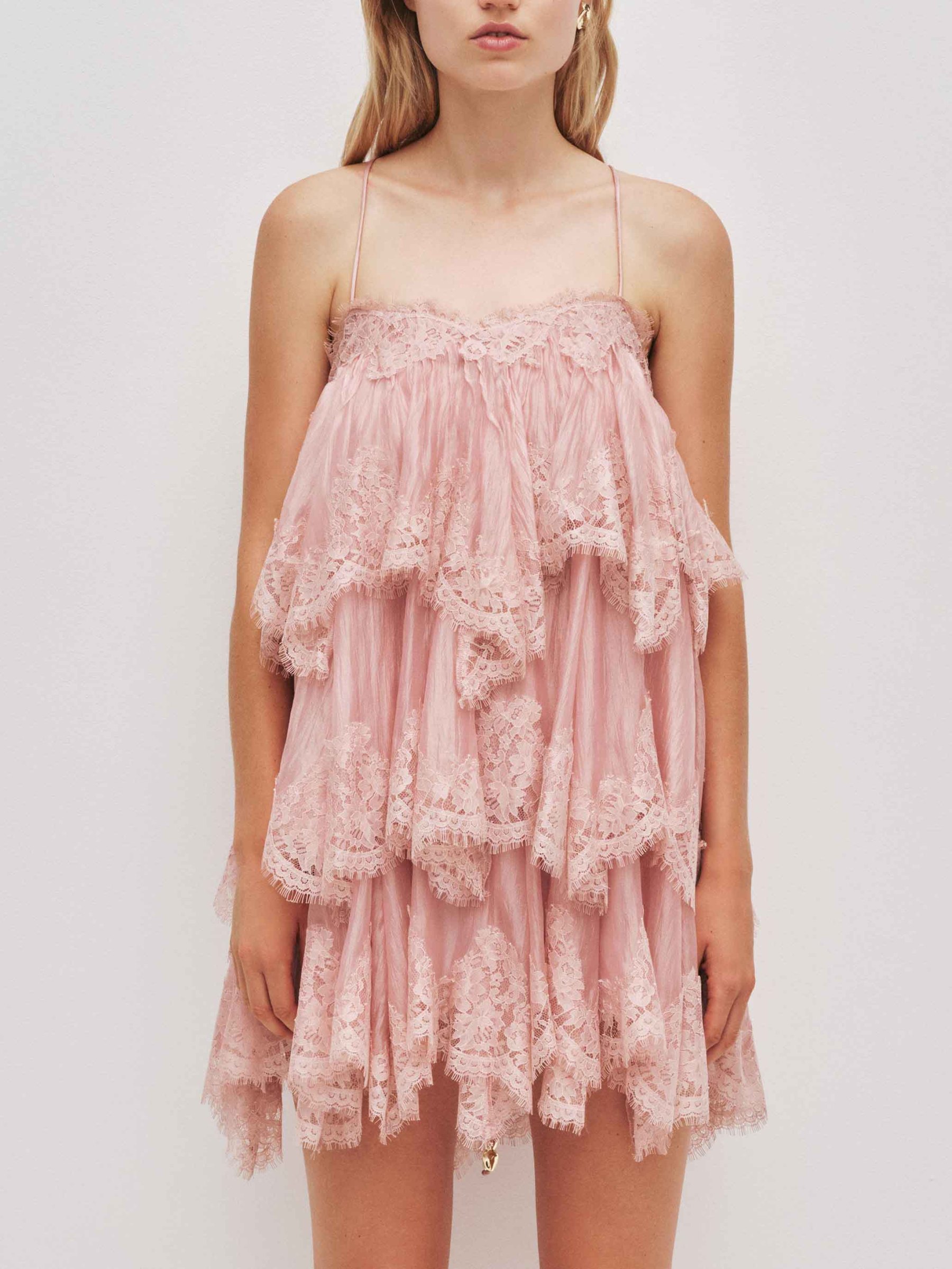 Elegant Layered Lace-Trim Spaghetti Strap Mini Dress