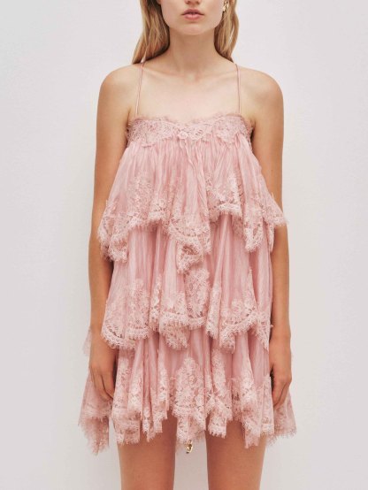 Elegant Layered Lace-Trim Spaghetti Strap Mini Dress