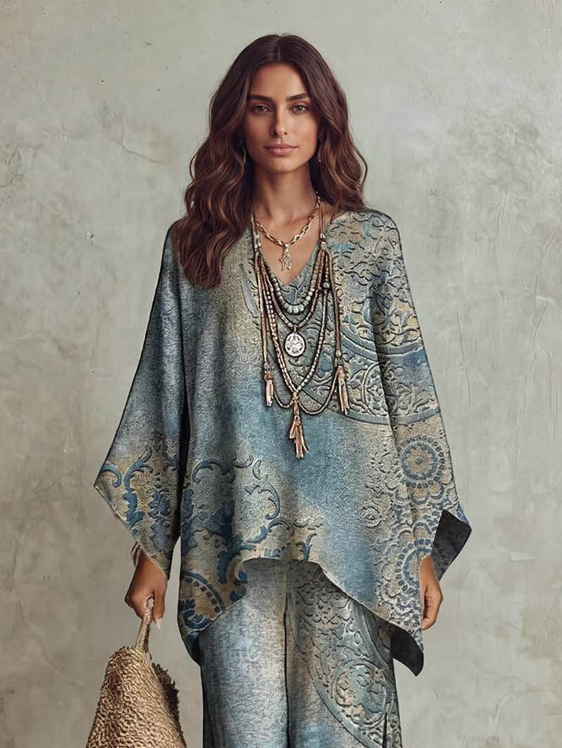 Retro Bohemian Totem Print Two-Piece Set