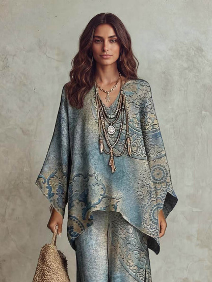 Retro Bohemian Totem Print Two-Piece Set