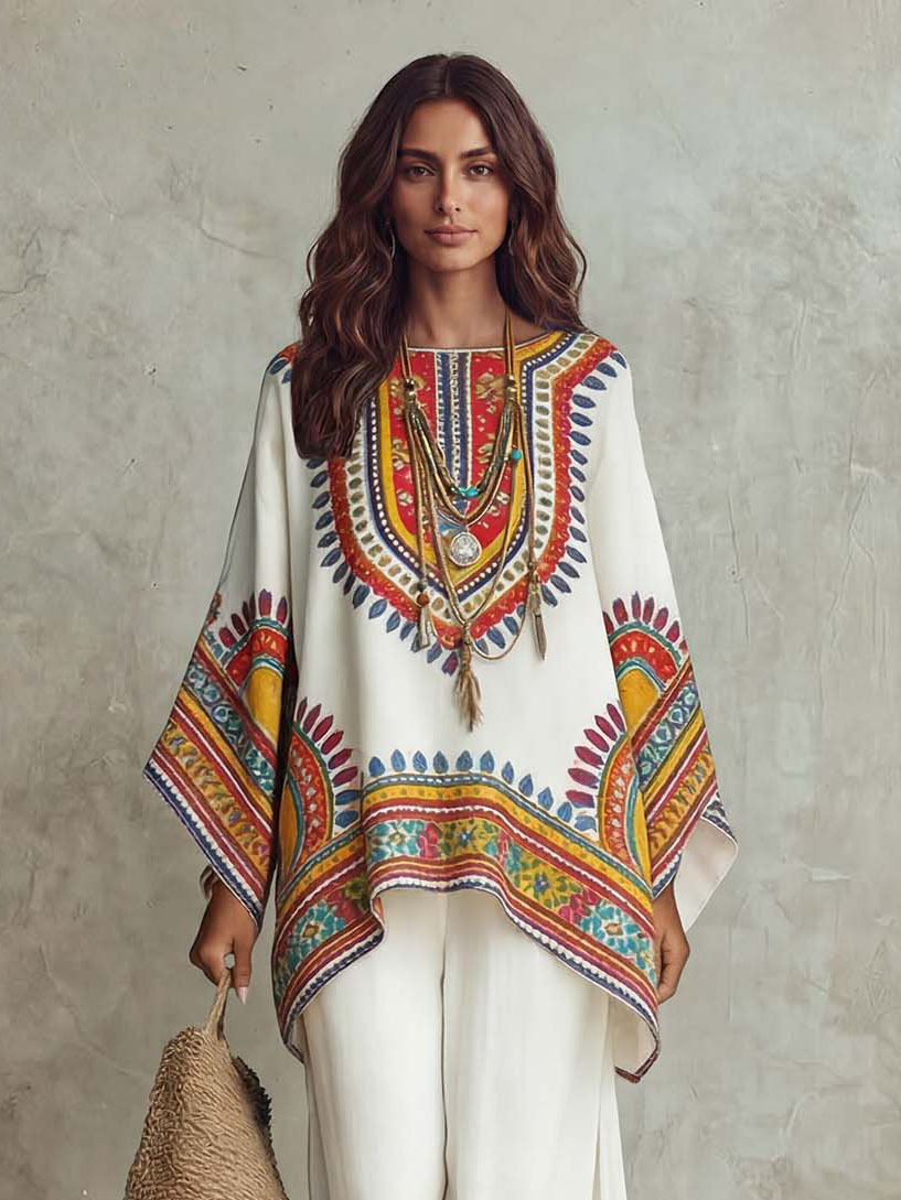 Retro Bohemian Tribal Print Vacation Two-Piece Set
