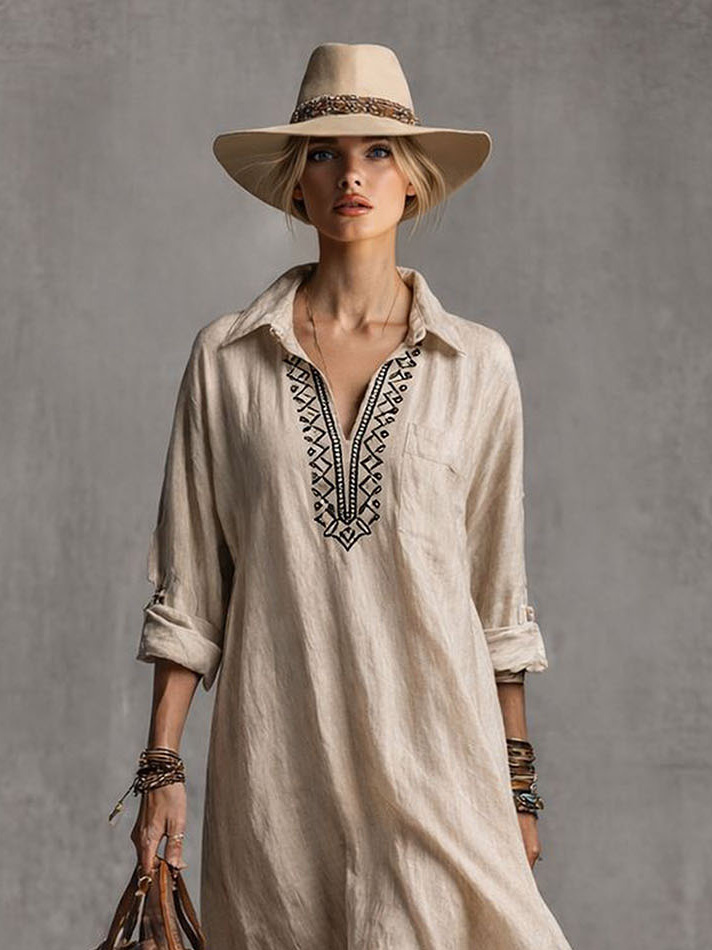 Casual Loose Embroidered Maxi Dress