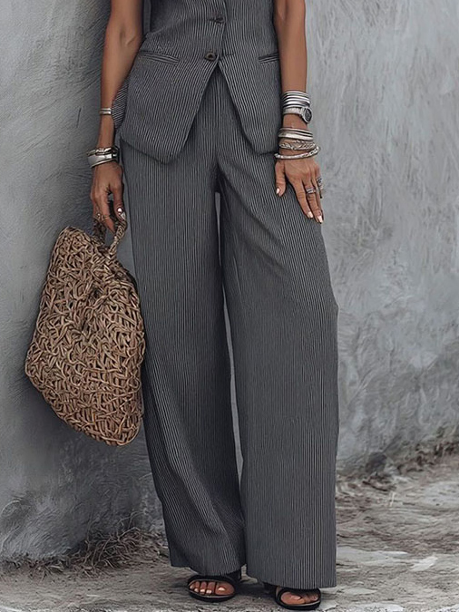 Minimalist Slim Fit Striped Vest Two-Piece Set
