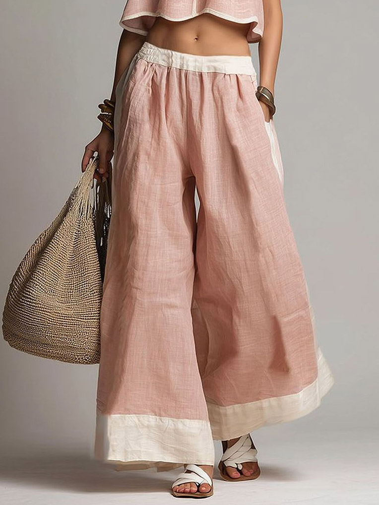 Casual Sleeveless Crop Top & Wide-Leg Pants Two-Piece Set