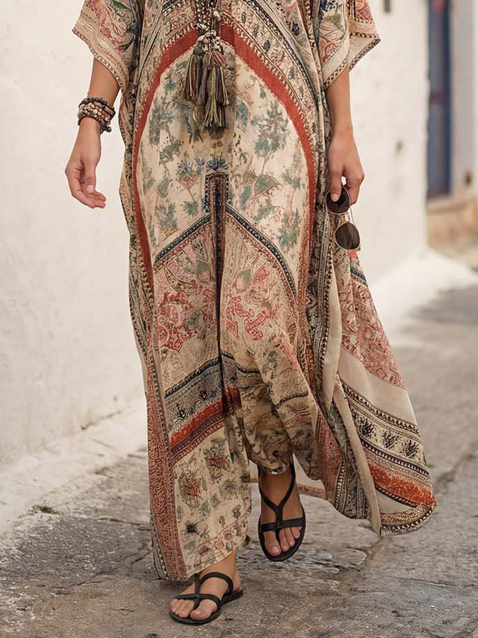 Boho Vintage Print Oversized Kaftan Maxi Dress