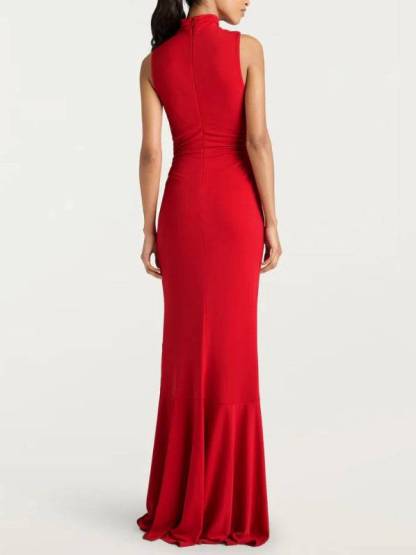 Lace-Up Design Side Slit Maxi Dress