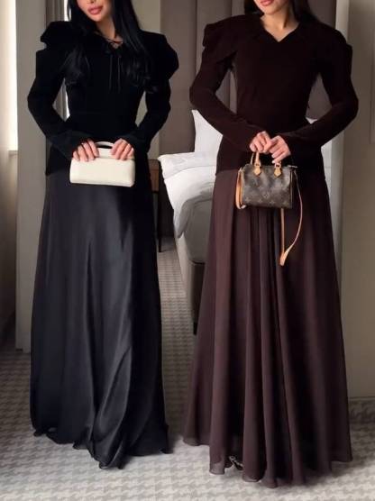 Vintage Velvet Shirt And Skirt Suit-Shirt