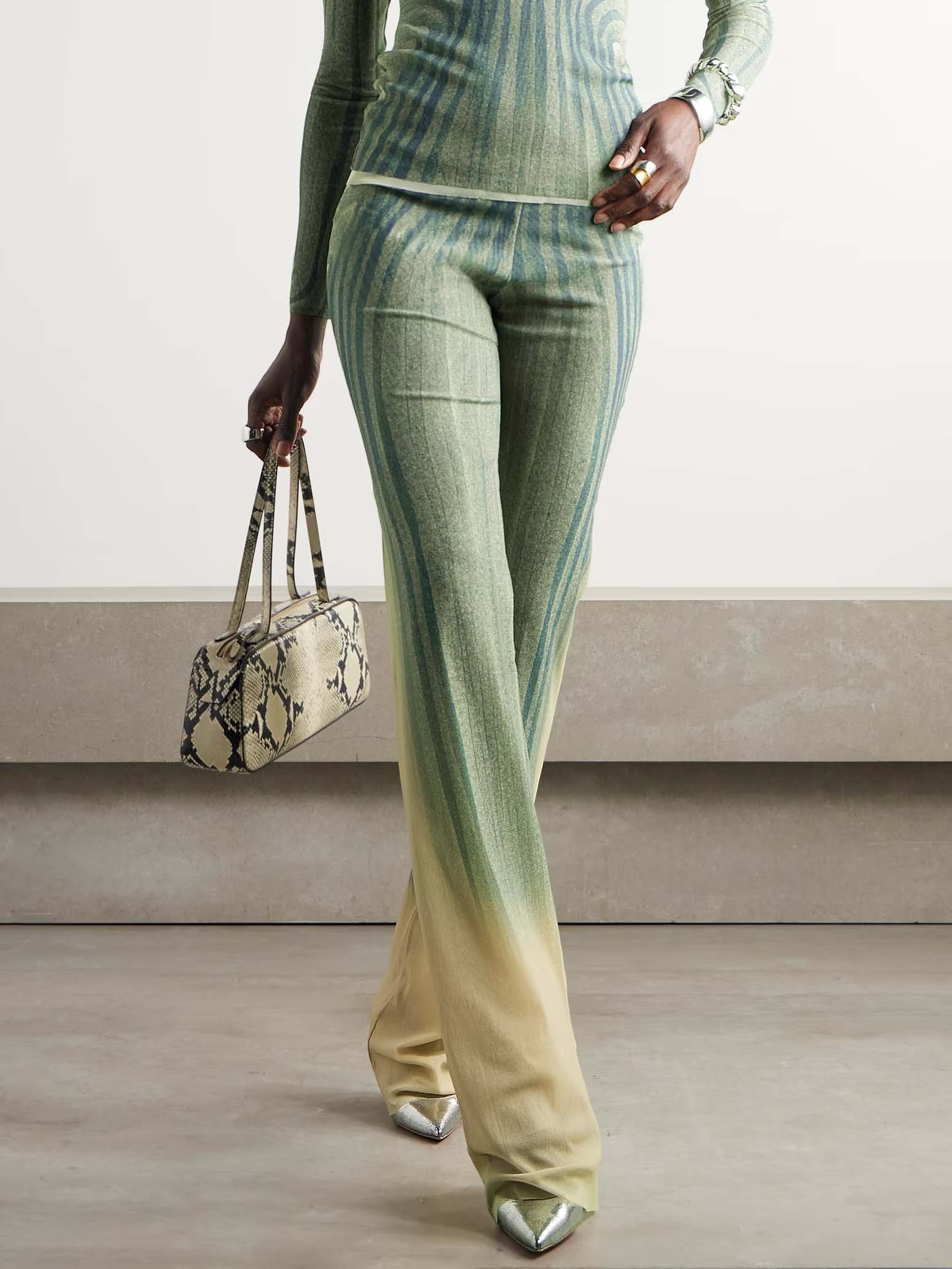 Abstract Print Stretch Knit Wide-Leg Pants