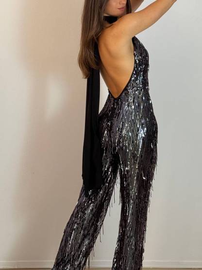 Tassel Design Backless Jumpsuit