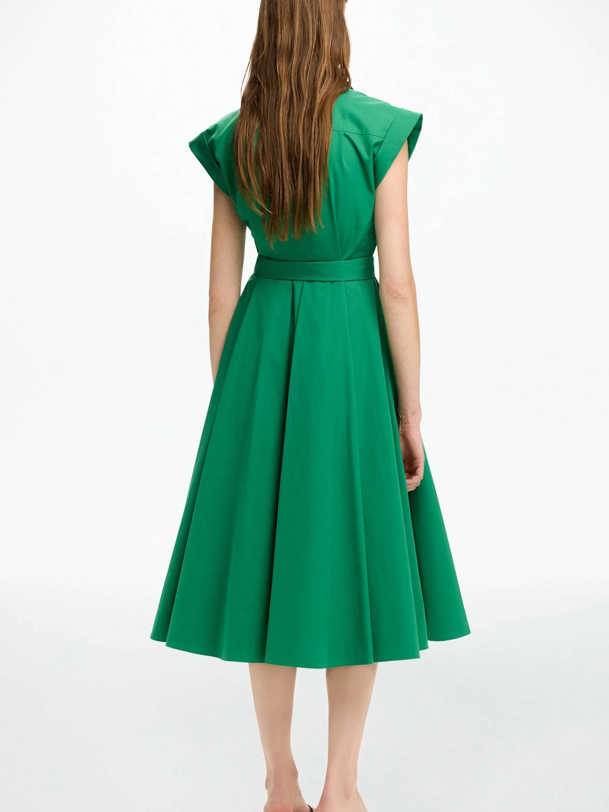 Short-Sleeved Belt Midi Shirt Dress