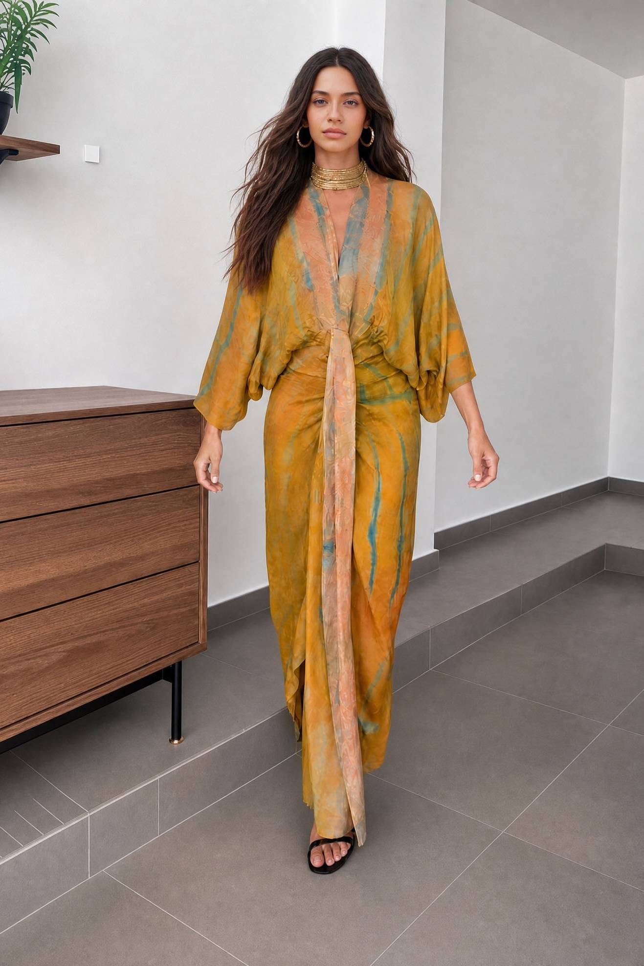 Kimono-Style Printed Dress