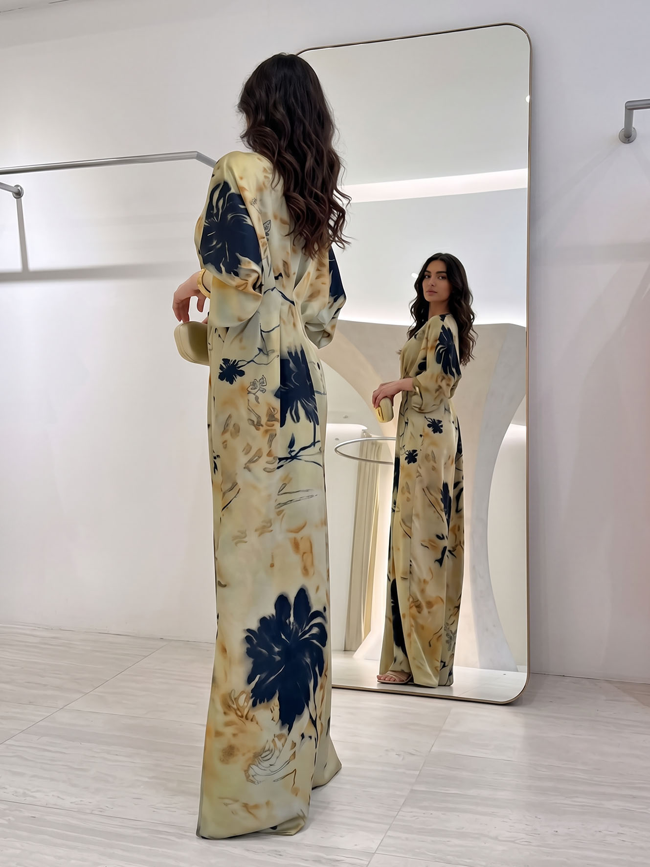 Elegant Watercolor Twist-Front Maxi Dress