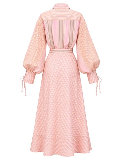 Elegant Striped Wrap Shirt Maxi Dress